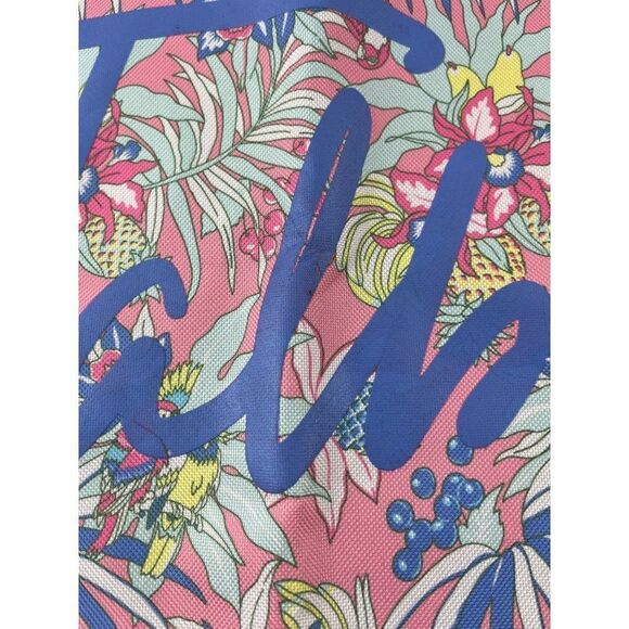 Talbots Tropical Print Logo Tote Bag Pink Periwinkle Beach Pool Shopping NWT - Picture 7 of 8